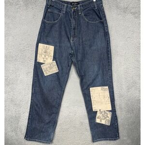 VTG Sean John Jeans Men 31 x 29 Blue Brown Patch Denim Baggy Pants Hong Kong 90s